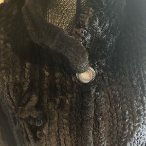 Black Teddy Jacket with Textured Fabric and Lapel